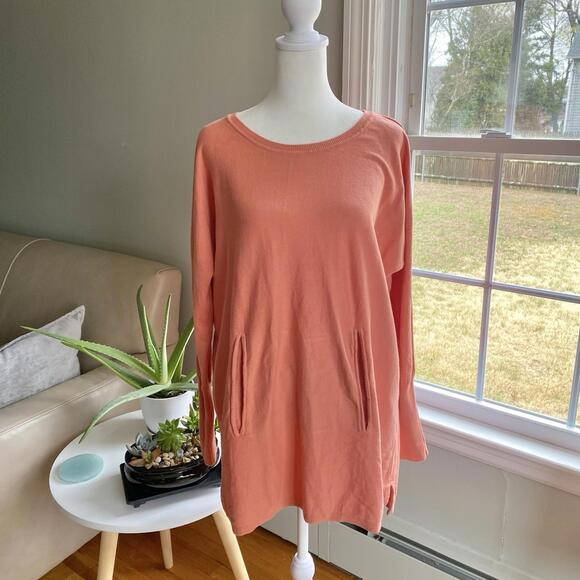 Garnet Hill Womens Tunic Sweater Orange Pink Size S Cotton Pockets‎ Comfort Knit - Picture 1 of 6